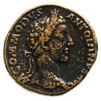 Kommodus (jako August) 177-192, sestercja, Rzym, Aw: Popiersie w wieńcu laurowym w prawo, Rw: Komm..