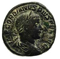 Gordian III 238-244, sestercja, Rzym, Aw: Popiersie w prawo i napis w otoku, Rw: Kroczący Mars, w ..