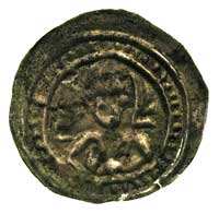 Mieszko III 1173-1203, brakteat hebrajski, Postać z palmą na wprost, w polu napis hebrajski Stronc..