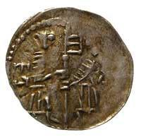 Bolesław Wysoki 1163-1201, denar jednostronny, Dwie postacie z chorągwią, Suchodolski 3c, Stronczy..