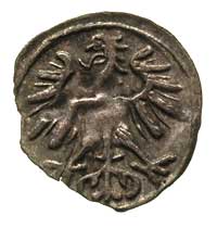 denar 1554, Wilno, Ivanauskas 438:61, T. 8, nieco wyłupany krążek, ale ładnie zachowana moneta, pa..