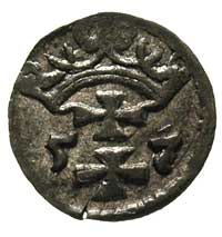 denar 1557, Gdańsk, odmiana z wąską i płaską koroną, T. 10, rzadki