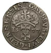 grosz oblężniczy 1577, Gdańsk, moneta bez kawki- wybita pod zarządem mennicy K. Goebla, na rozpocz..