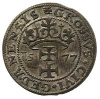 grosz oblężniczy 1577, Gdańsk, moneta bez kawki- wybita pod zarządem mennicy K. Goebla, na awersie..