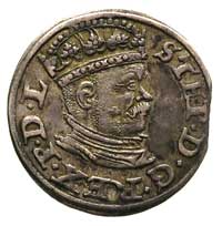 trojak 1586, Ryga, odmiana ze średniej wielkości głową króla, Gerbaszewski 24 b, patyna