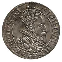 szóstak 1599, Malbork, odmiana z małą głową króla, na rewersie korona dotyka zewnętrznej obwódki, ..