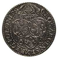 szóstak 1599, Malbork, mała głowa króla, na rewersie korona nie dotyka zewnętrznej obwódki, ciemna..