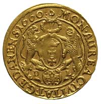 dukat 1660, Gdańsk, Kaleniecki s. 393-394, H-Cz. 2172 R, Fr. 24, T. 14, złoto 3.42 g, na awersie l..