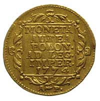 dukat 1774, Warszawa, odmiana z literami A-P, Plage 432, Fr. 102, złoto 3.43 g, minimalnie gięty