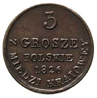 3 grosze z miedzi krajowej 1826, Warszawa, Plage 161, Bitkin 1025, ładnie zachowane, patyna
