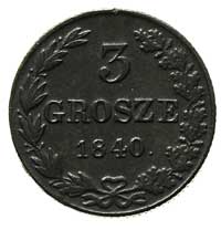 3 grosze 1840, Warszawa, odmiana z kropką po roku, Plage 195, Bitkin 1206, ciemna patyna