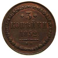 3 kopiejki 1852, Warszawa, Plage 467, Bitkin 857 R, rzadkie i ładnie zachowane