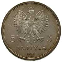 5 złotych 1928, Warszawa, Nike, Parchimowicz 114 a, minimalne rysy, ale piękny egzemplarz, patyna