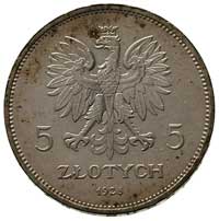5 złotych 1928, Bruksela, Nike, Parchimowicz 114 b, minimalne rysy, ale bardzo ładne