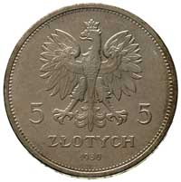 5 złotych 1930, Warszawa, Sztandar, Parchimowicz 115 a, piękne, delikatna patyna