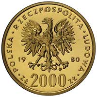 2000 złotych 1980, Warszawa, Kazimierz Odnowiciel, Parchimowicz 348, złoto 8.05 g, stempel lustrzany
