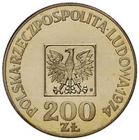 200 złotych 1974, Warszawa, XXX LAT PRL, Parchimowicz 304 b, moneta wybita stemplem lustrzanym, or..