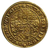 dukat 1657, Brzeg, odmiana z literami E - W, FuS. 1754, Fr. 3200, złoto 3.35 g, wada tła na awersi..