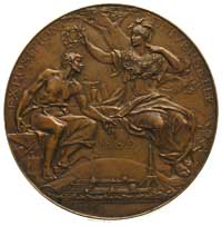 medal z Wystawy Powszechnej w Paryżu, 1889 r., Aw: Alegorie Sztuki i Przemysłu, w polu data, powyż..