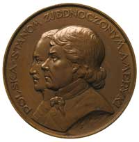 medal- Polska Stanom Zjednoczonym Ameryki, 1926 r., Aw: Popiersia T. Kościuszki i K. Pułaskiego w ..