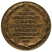 medal - Zawody Sportowe Policji w Warszawie, 1928 r., Aw: W wieńcu napis w dziewięciu wierszach, R..