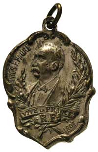 Mikołaj II 1894-1917, medalik z uszkiem z popiersiem prezydenta Francji, 1897 r., Aw: Popiersie pr..