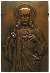 Serce Chrystusa, plakieta niesygnowana autorstwa Stefana Rufina Koźbielewskiego, 1926, brąz 90x60 ..