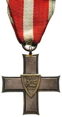 PRL 1952-1989, Order Krzyża Grunwaldu II klasa, srebro 45x45 mm, złocenia, wstążka, ładnie zachowa..