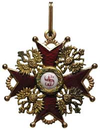 Order Świętego Stanisława, krzyż III klasy, złoto 40x41 mm, 10.08 g, na stronie odwrotnej punca AK..