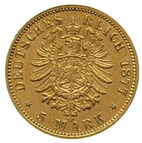 Ludwik III 1848-1877, 5 marek 1877 / H, Darmstadt, Fr. 3787, złoto 1.99 g, bardzo rzadkie