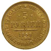 5 rubli 1852, Petersburg, Fr. 155, Bitkin 35, złoto 6.55 g, minimalne rysy w tle