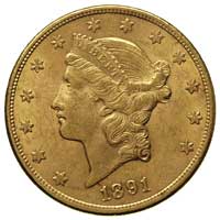 20 dolarów 1891 / CC, Carson City, Fr. 179, złoto 33.41, bardzo rzadkie, wybito 5.000 sztuk