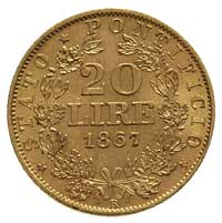 20 lirów 1867 R, Rzym, Fr. 280, złoto 6.44 g