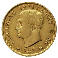 40 lirów 1814 M, Mediolan, Fr. 5, złoto 12.88 g, ładnie zachowane