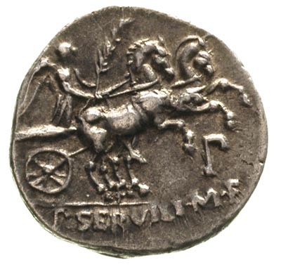 P. Servilius M. f. Rullus 100 pne, denar, Aw: Po