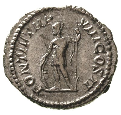 Karakalla 198-217, denar, Aw: Popiersie cesarza w prawo, Rw: Mars stojący w lewo, wsparty na tarczy i trzymający włócznię, Sear 6859