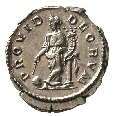 Macrinus 217-218, denar, Aw: Popiersie cesarza w prawo, Rw: Prowidentia z rogiem obfitości i różdżką stojąca na wprost, w otoku napis PROVID DEORVM, Sear 7361, RIC 80, piękny egzemplarz