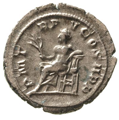 Gordian III 238-244, antoninian, Aw: Popiersie cesarza w prawo, Rw: Apollo siedzący na tronie w lewo, trzymający gałązkę laurową i wsparty drugą ręką na oparciu, Sear 8648