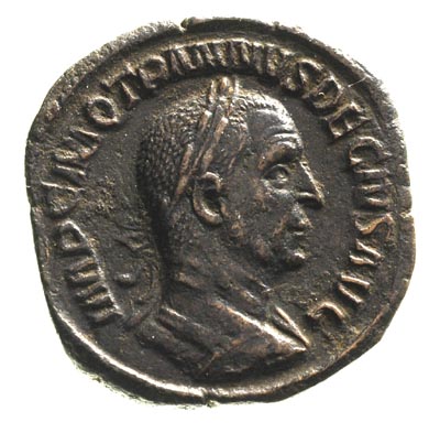 Trajan Decjusz 249-251, sestercja, Aw: Popiersie cesarza w prawo, Rw: Dacia stojąca w lewo, trzymająca sztandar, brąz 17.74 g, Sear 9399