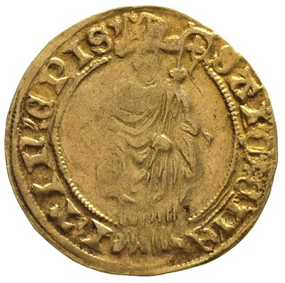 biskupstwo Utrecht- Rudolf van Diepholt 1433-1455, goldgulden, Aw: Postać biskupa św.Marcina, Rw: Herb w rozecie trzyczęściowej, Delmonte 939, złoto 3.23 g