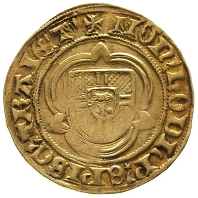 biskupstwo Utrecht- Rudolf van Diepholt 1433-1455, goldgulden, Aw: Postać biskupa św.Marcina, Rw: Herb w rozecie trzyczęściowej, Delmonte 939, złoto 3.23 g
