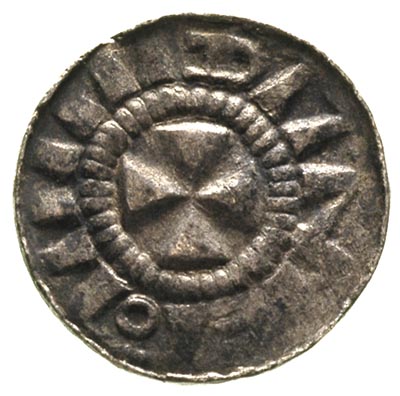 denar krzyżowy, Aw: Kapliczka z pierścieniem i perełkami po bokach, Rw: Krzyż kawalerski, CNP 450, 0.81 g