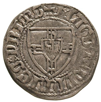 Winrych von Kniprode 1351-1382, szeląg, Aw: Tarcza wielkiego mistrza, w otoku napis, Rw: Tarcza zakonna i napis, Neumann 4, Vossberg 129, 1.70 g