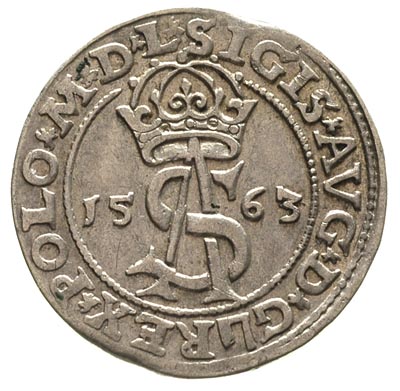 trojak 1563, Wilno, mały monogram królewski, napisy L / LI, Ivanauskas 638:94, delikatna patyna