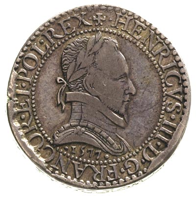 1/2 franka 1577, Paryż, Duplessy 1131, piefort 28.18 g, na rancie napis PACI QVIETI AC POELICITATI PVBLICAE, patyna, niezmiernie rzadka moneta, patyna