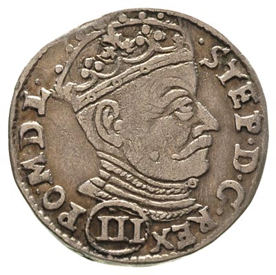 trojak 1581, Wilno, rzadka odmiana z III w okrągłej tarczy pod popiersiem króla, Ivanauskas 768:121, T. 4, patyna