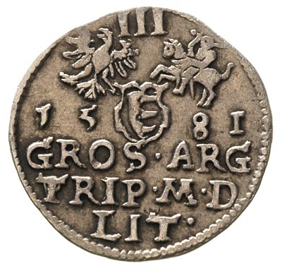 trojak 1581, Wilno, herb Leliwa pod popiersiem króla, Ivanauskas 771:126
