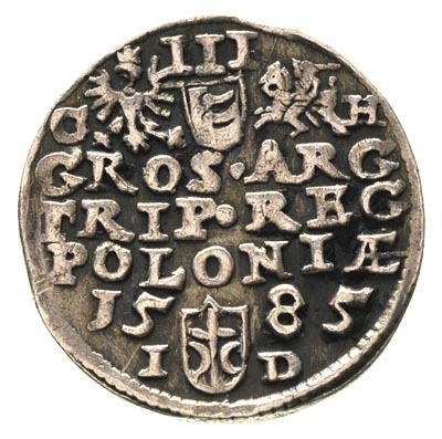 trojak 1585, Olkusz, odmiana z literami G - H po bokach herbów, ciemna patyna