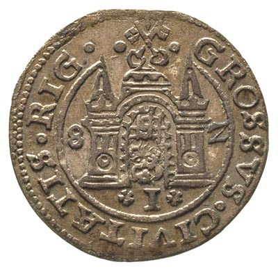 grosz 1582, Ryga, Gerbaszewski 1, ciemna patyna ze złocistym odcieniem