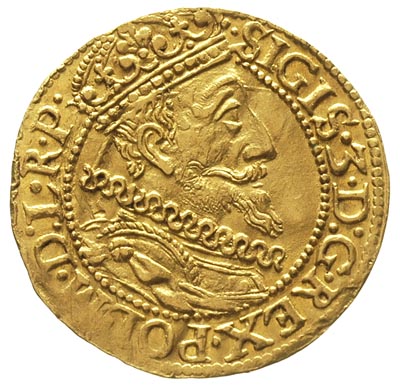 dukat 1612, Gdańsk, H-Cz. 1290, Kaleniecki ss 180-181, T. 16, Fr. 10, złoto 3.47 g, lekko gięty, ale bardzo ładny egzemplarz, patyna